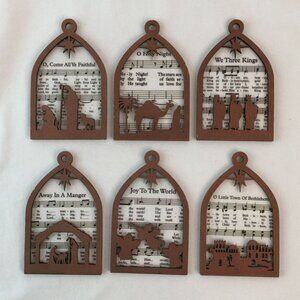 Wood Laser Cut Nativity Christmas Ornament w/Carol Music 4" Set of 6 Lot #2